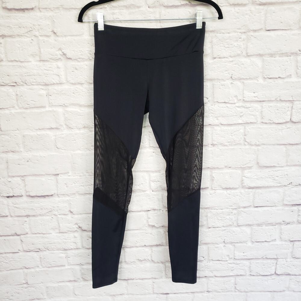 Onzie Black Mesh Cutout Cropped Leggings Workout Gym Athleisure Sz S/M